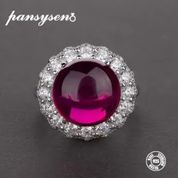 حلقات الكتلة Pansysen Natural Red Garnet Gem للنساء 100 ٪ حقيقية 925 Sterling Silver Trendy Simple Women's Fine Jewelry Gift Party Gift