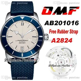 OMF 42mm SuperOcean Heritage II AB201016 A2824 Automatic Mens Watch Blue Bezel White Dial Stick Markers Rubber Strap Super Edition Eta Watches PTBL Puretime A01