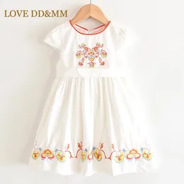 Kärlek DDMM-tjejer klänningar Barnkläder Tjejer Färska Härliga Blommor Broderad Lace Belt Dress 210715