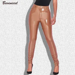 Full längd sexig pantalon femme kvinnor byxor högkvalitativa damer bodycon pu läder byxor 211115