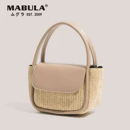 Shopping Bags Mabula Bolso De Mano Tejido Paja Para Mujer Bolsa Femenina Elegante Con Forma Cubo Bandolera Marca 220303