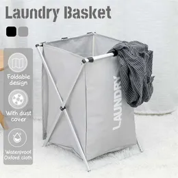 X-shape Collapsible Foldable Dirty Clothes Laundry Basket Organizer Sorter Washing Dorm Laundry Hamper Storage Bag Oxford Cloth 211112