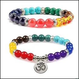 Pärlor, strängar 7 chakra armband lotus pedant natursten pärlor män kvinnor buddha helande nce yoga armband bön smycken gåvor släpp deli