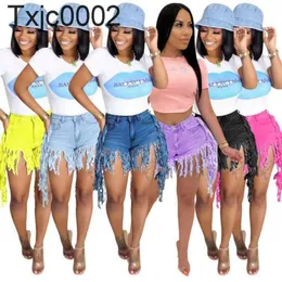 Women Jeans Designer Slim Sexy Perforated Tassel Fleece Denim Shorts Solid Colour Jeans Casual Straight Pants 6 Colours