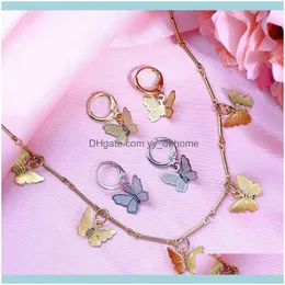 Kolczyki Biżuteria Naszyjnik 3 sztuk / zestaw Modne Zestawy Biżuterii Dla Kobiet Złoty Sier Sier Cute Small Butterfly Choker Party Prezent Drop Deliv