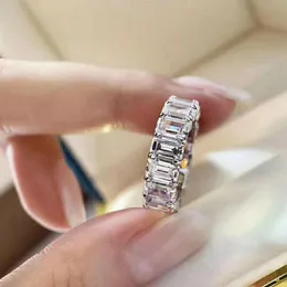 3 * 5mm 925 esterlina prata esmeralda forma zirconia linha broca anel mulheres finais jóias de pedra completa anéis de pedra