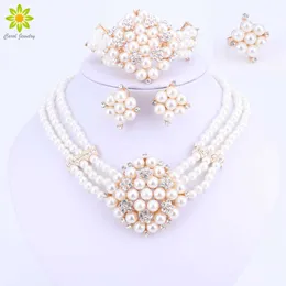 2020 Ny mode imitation pärla dubai guldfärg halsband sätta afrikanska pärlor kostym acessories brud bröllop smycken sätter h1022