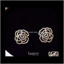 Super Glittrande Ins Mode Lyx Designer Diamanter Zirkon Elegant Camellia Rose Flower Örhängen För Kvinna Flickor Guld Sqgov Vg0Qh