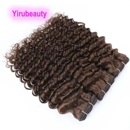 Brazilian Human Haiir 3 Bundles 4# Color Peruvian Virgin Hairs Wefts Deep Wave Curly Three Pcs Indian Malaysian Products 10-32inch