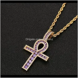 Necklaces & Pendants Drop Delivery 2021 Ankh Cross Gold Sier Copper Material Iced Zircon Egyptian Key Of Life Pendant Necklace Men Women Hiph