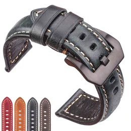 Titta Tillbehör Cowhide Watchband 20mm 22mm 24mm 26mm Kvinnor Äkta Läder Wach Band Strip Steel Buckle För Panerai