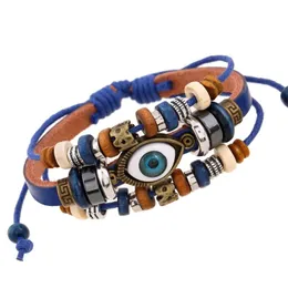 Handmade Punk Turkish Evil Eye Multilayer Leather Bangle Bracelet Man Woman Bronze Charm Jewelry