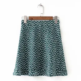 Kvinnor Dots Mini Skirt Grön Vit Saia Hög midja Faldas Sexiga Kjolar Sommar 210419