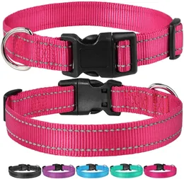 Reflekterande nylon Fashion Dog Collar Justerbara Pet Collar Designer Belt med Quick Release Buckle 6 Klassiska Solid Färger 4 Storlekar Husdjur Tillbehör Red S B02