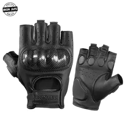 Motorcycle Fingerless Gloves Summer Goat Leather Breathable Motocross Gloves Street Gear Guantes Moto Half Finger Gloves H1022