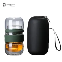 Ymeei Travel Teaware Zestawy z Cross Cases Glass Puer Czajnik Przenośny Filtr odpornych na ciepło Filtr Flower Tea Outdoor Picie 210813