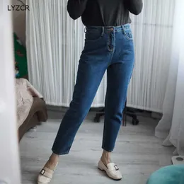 Lyzcr Spring Jeans Kvinna Vintage Denim Byxor Harem Jeans Kvinnor Mamma Lossa Hög Midja Kvinnors Pojkvän Jeans För Kvinnor 210616