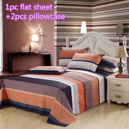 Mode 100% Cotton Stripe Bed Flat Sheet Set Present Vuxen Queen King Twin Full storlek 3pcs Bed Sheet Set Pillowcase Sängkläder 210706