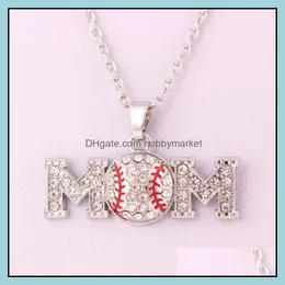 Pingente colares pingentes jóias softball esportes colar mãe letra branco amarelo cristal strass bola charme cadeia para fãs de equipe