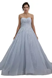 Wspaniała niebieska suknia balowa suknia ślubna kolorowa 2021 Sweetheart gorset z tyłu koronkowe aplikacje księżniczka non biała sukienki ślubne na zamówienie