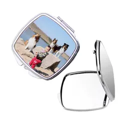 Square Heat Transfer Metal Makeup Mirror Sublimation Blank Double Sided Folding Mirrors Outdoor Portable DIY Gift