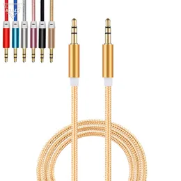 1,5m 5ft 2m 6.6ft Nylon Aluminiumlegering Aux Cable Copper Core Car Audio Cable 3,5mm Man till Man för Mobiltelefon Hörlurar