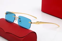 Designer-Sonnenbrille mit Leopardenkopf, quadratische Verlaufsgläser, modische Herren- und Damenbrille, Gold-Silber-Metallrahmen, rahmenloser rechteckiger Rahmen mit Original