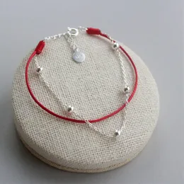 Aifenao 925 sterling silver kedja pärlor anklets för kvinnor fot smycken barfota sandaler röd rep ankel armband flicka gåva
