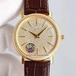 Luksusowe zegarki Altiplano G0A38140 18K Gold Diamenty Miyota 9015 Automatyczne męskie Zegarek Kobiet Pave Diamond Dial Skórzany pasek Paniemy Gentwatches