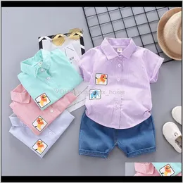 Sets Clothing Baby Kids Maternity Drop Delivery 2021 Born Animal Summer Plaid Shirt Denim Shorts Set Up Baby Boys Birthday Clothes Cloth Babi