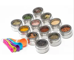 Partihandel Herb Spice Tools Jars Magnetisk Rostfritt Stål Shaker Runda Storage Tank Set örter på kylskåp och grill