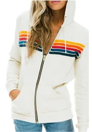 Kvinnors hoodies tröjor donSignet Women Coat 2023 Casual Rainbow Hooded Fashion Zip-up randig plus size mode trend