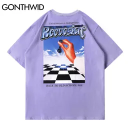 GONTHWID T-shirt a maniche corte Estate Uomo Streetwear Hip Hop Scacchiera Plaid Stampa T-shirt in cotone Casual Harajuku Tshirt Magliette allentate 210629