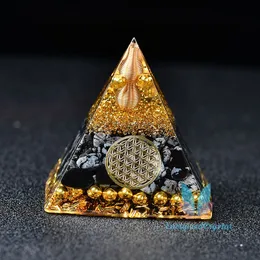 Orgone Pyramid Snow Flake Obsydian Kamień Mosiądz Kwarcowy Healing Crystal