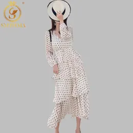 High Quality Fashion Runway Designer Long Dress Women's Full Sleeve Ruffle Bohemia Dot Dresses Vestidos 210520