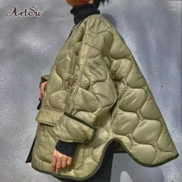 Kvinnors Down Parkas Designer Höst Vinter Armé Green Puffer Jackor för Kvinnor Casual Warm Breasted Bomull Quilted Coat Fickor Outw