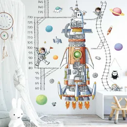 Uzay Roket Yükseklik Ölçü Çıkartmalar Çocuk Odası Çocuk Odası Çocuk Odası Kreş Duvar Dekorasyonu Uzay Ev Dekorasyon DIY Duvar Çıkartmaları 210705