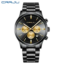 erkek kol saati CRRJU Men Stainless Steel Band Watch Men's Luxury Business Luminous Quartz Wrist Watches Male Date Window Clock 210517