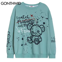 GONTHWID Ink Graffiti Bear Pattern Print Sweatshirts Hoodies Harajuku Hip Hop Pullover Streetwear Moda Masculina Casual Tops T200917