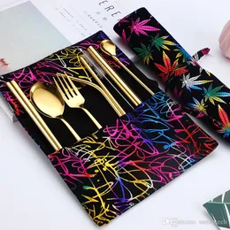 Colorful 8pcs Portable Stainless Steel Cutlery Suit Reusable Straw and Chopstick Travel Knife and Fork Set LX02249