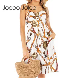 Joloo jolee mulheres cinta de verão imprimir uma linha vestido casual boho botão botão floral ponto chiffon plissado vestido praia vestidos de festa 210619