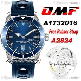 OMF 42mm SuperOcean Heritage II AB202012 A2824 Automatic Mens Watch Blue Bezel And Dial Stick Markers Rubber With Holes Super Edition Watches ETA PTBL Puretime F06