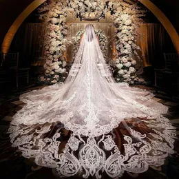 Brautschleier mit Spitzen-Pailletten-Applikation, einlagig, kathedralenlang, Haarschmuck für Hochzeiten, weißer, elfenbeinfarbener Tüll, 3 Meter lang, mit Kamm
