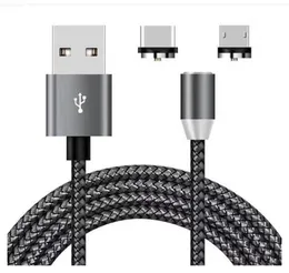 Hög kvalitet 3 i 1 magnetiska adapterkablar laddare Linje Nylon Fast laddningsladd Typ C Micro USB -kabel för Samsung Huawei Xiaomi Mobiltelefon