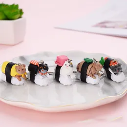 5Pcs Creative Personality Strange Cute Cartoon Sushi Cat Figurine Key Ring Pendant Bag Accessories