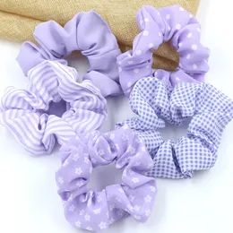 Kvinnor Purple Scrunchies Concosa Ponytailhållare Scrunchie Floral Plaid Dot Elastic Hair Bands Multicolor Hair Tillbehör