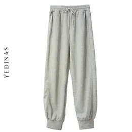 Yedinas 가을 여성 하렘 바지 Hight 허리 땀 캐주얼 Streetwear 포켓 Balck Sweatpants 210527 용 넓은 바지