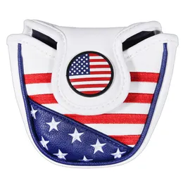 USA Embroidery PU Leather Golf Club Headcover Mid Mallet Putter Covers Magnetic Closure