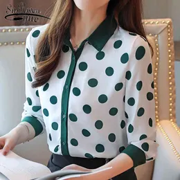 Düğme Aşağı Gömlek Kadınlar Için Blusas Mujer De Moda Polka Dot Ofis Bayan Uzun Kollu Şifon Gömlek Blusa Feminina 5979 50 210417