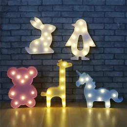 Härlig djur ledd bordslampa natt ljus enhörning lampor romantisk 3d vägg ljus markering tecken för barn barn gåva kanin björn belysning